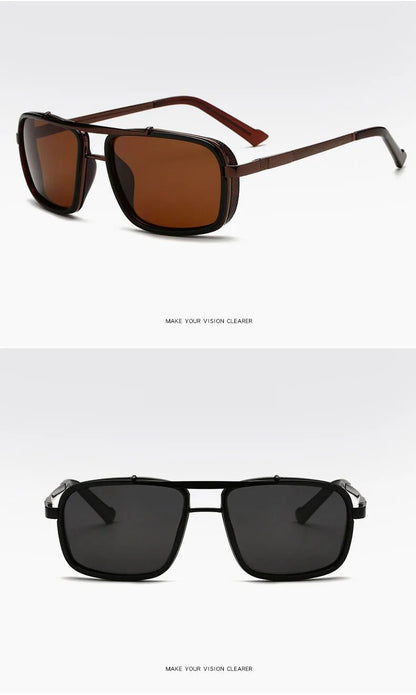 "Men’s Punk Square Sunglasses – Twin - Beam Aviator UV400 Protection, Trendy Fashion Eyewear" - RELUX.STORE