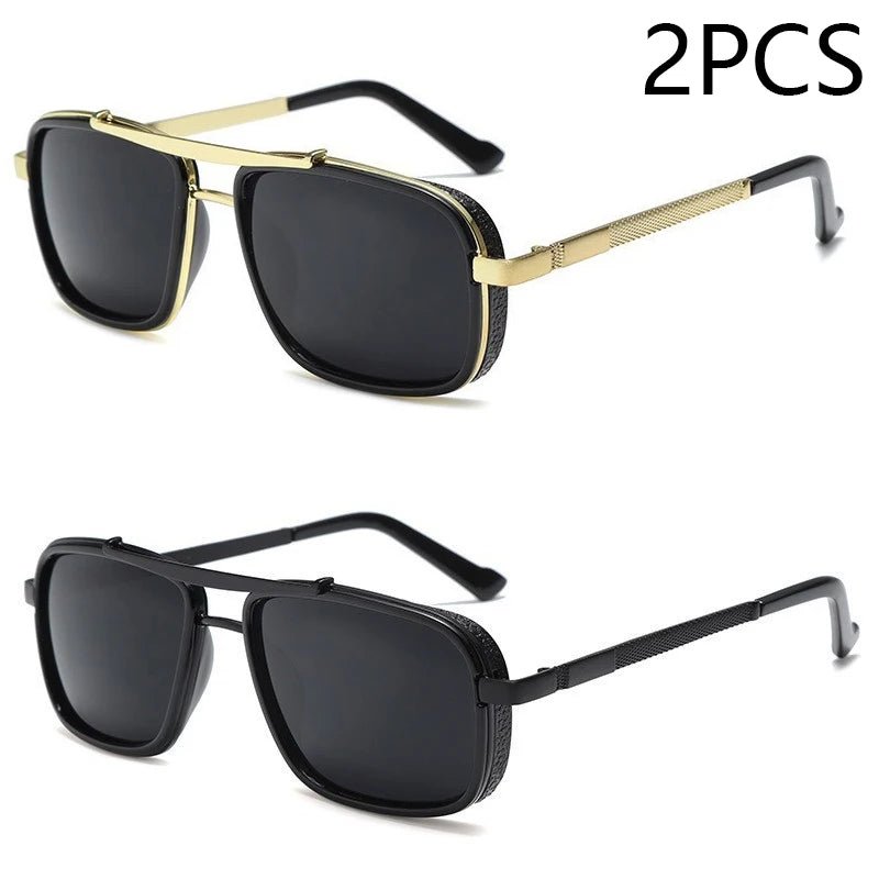 "Men’s Punk Square Sunglasses – Twin - Beam Aviator UV400 Protection, Trendy Fashion Eyewear" - RELUX.STORE