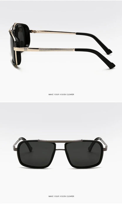 "Men’s Punk Square Sunglasses – Twin - Beam Aviator UV400 Protection, Trendy Fashion Eyewear" - RELUX.STORE
