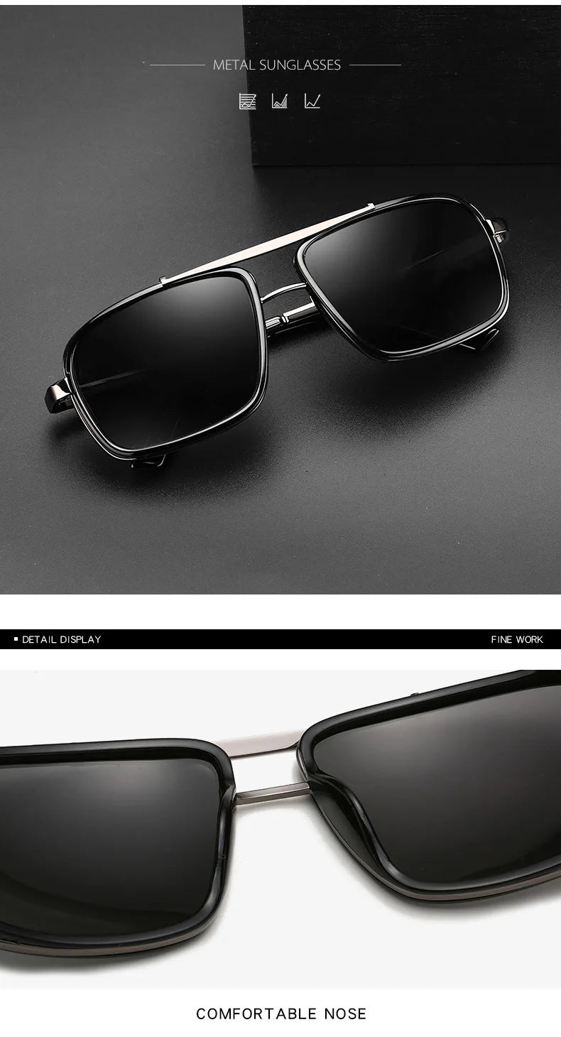 "Men’s Punk Square Sunglasses – Twin - Beam Aviator UV400 Protection, Trendy Fashion Eyewear" - RELUX.STORE
