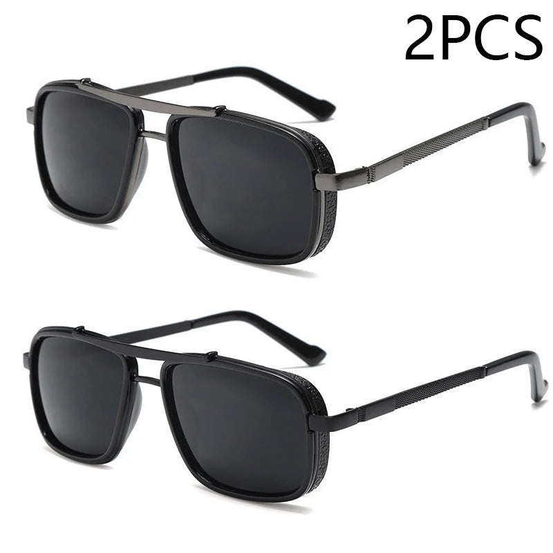 "Men’s Punk Square Sunglasses – Twin - Beam Aviator UV400 Protection, Trendy Fashion Eyewear" - RELUX.STORE