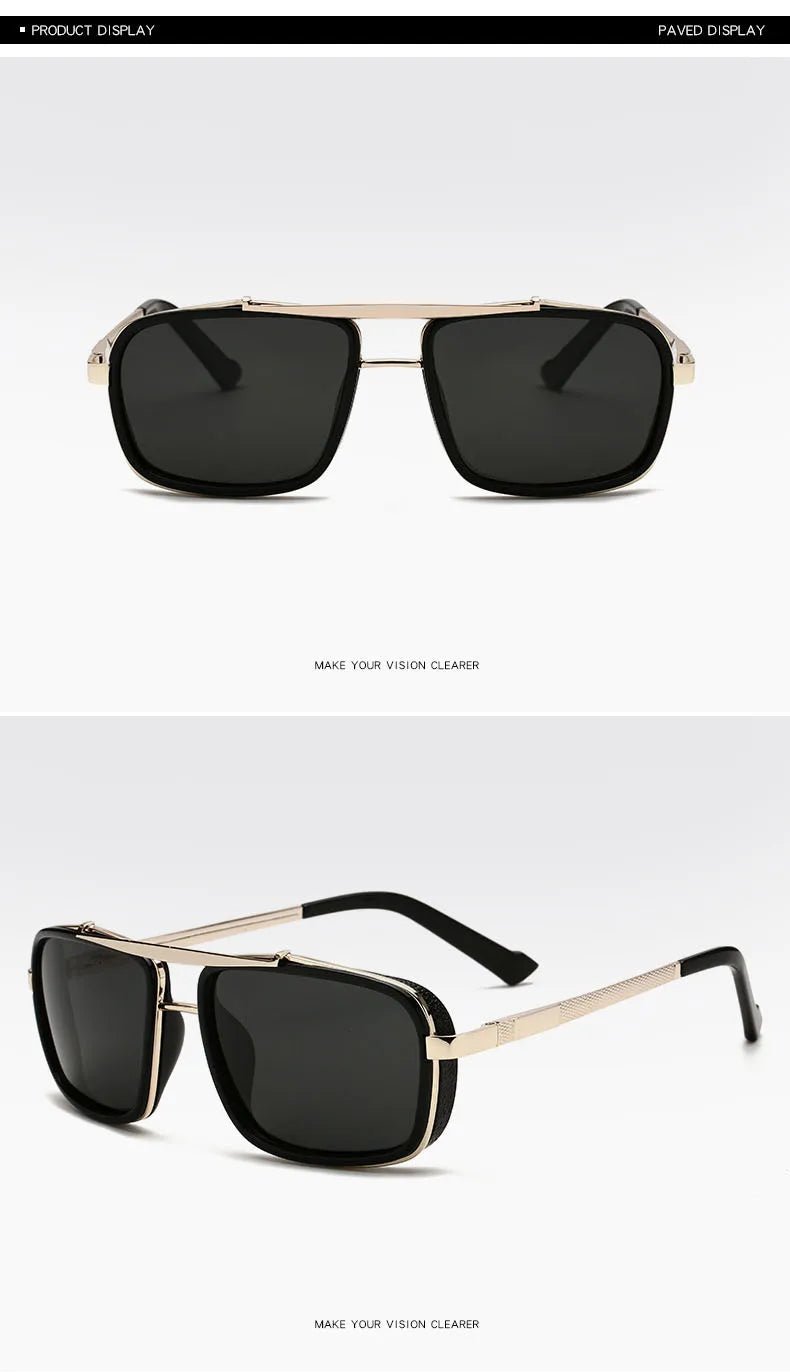 "Men’s Punk Square Sunglasses – Twin - Beam Aviator UV400 Protection, Trendy Fashion Eyewear" - RELUX.STORE