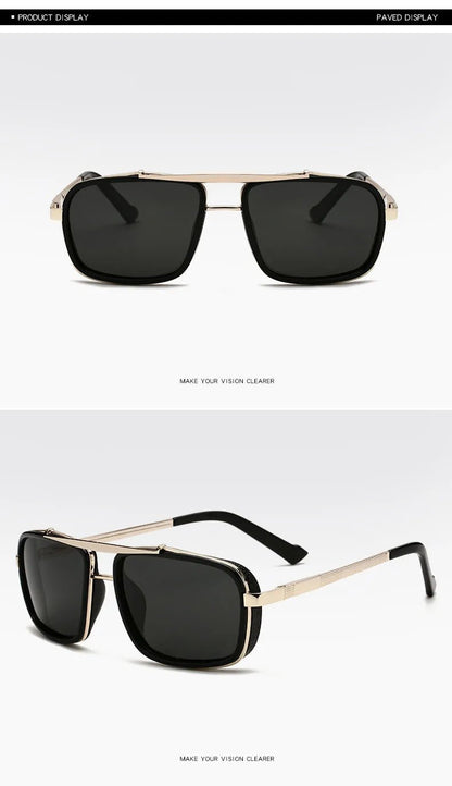 "Men’s Punk Square Sunglasses – Twin - Beam Aviator UV400 Protection, Trendy Fashion Eyewear" - RELUX.STORE