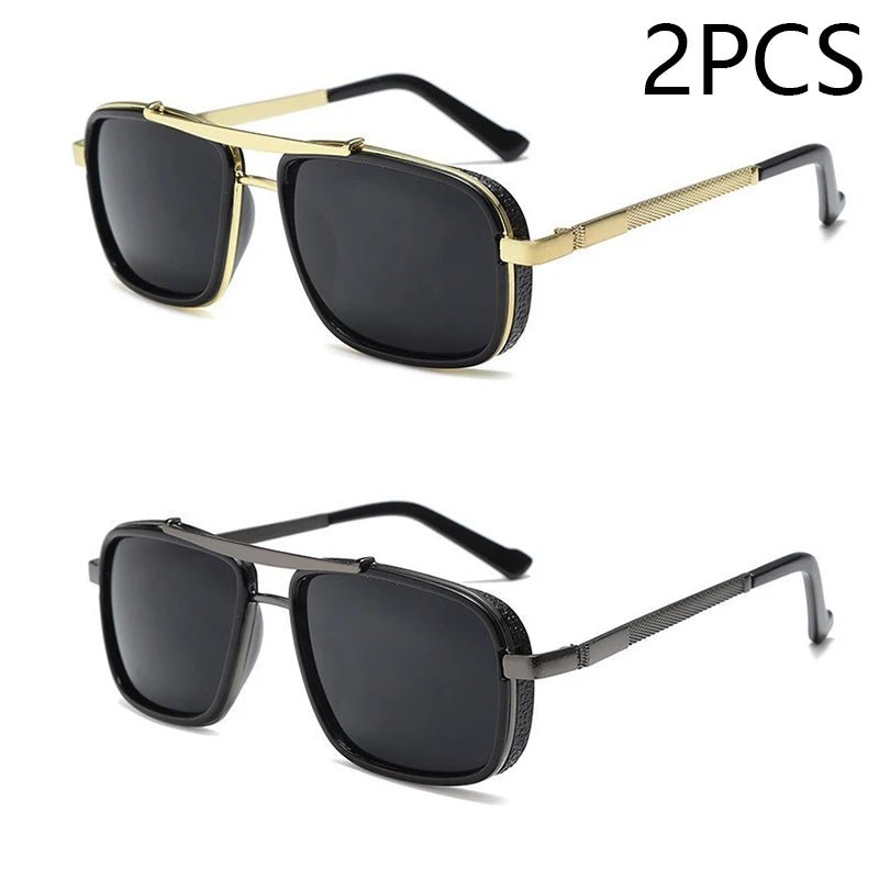 "Men’s Punk Square Sunglasses – Twin - Beam Aviator UV400 Protection, Trendy Fashion Eyewear" - RELUX.STORE