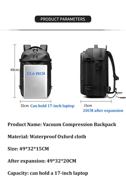 Men’s Travel & Business Backpack – 17” Laptop, Large Capacity School, Expanded Hiking & Vacuum Compression Bag - RELUX.STORE