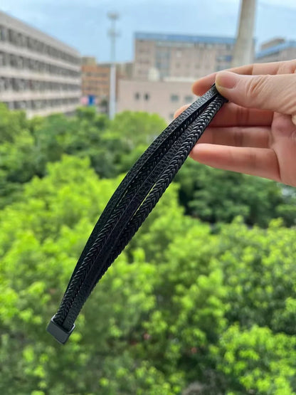 "Men’s Trendy Leather Bracelet – Multilayer Braided Rope with Stainless Steel, Fashion Jewelry Gift for Men" - RELUX.STORE