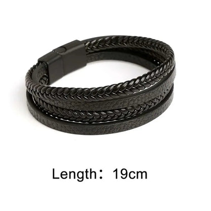 "Men’s Trendy Leather Bracelet – Multilayer Braided Rope with Stainless Steel, Fashion Jewelry Gift for Men" - RELUX.STORE