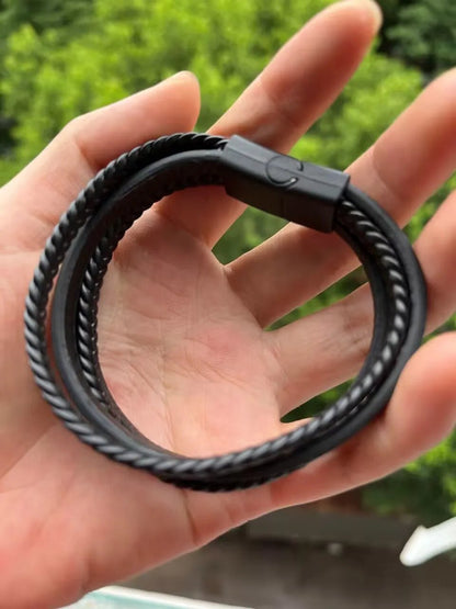 "Men’s Trendy Leather Bracelet – Multilayer Braided Rope with Stainless Steel, Fashion Jewelry Gift for Men" - RELUX.STORE