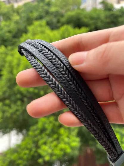 "Men’s Trendy Leather Bracelet – Multilayer Braided Rope with Stainless Steel, Fashion Jewelry Gift for Men" - RELUX.STORE
