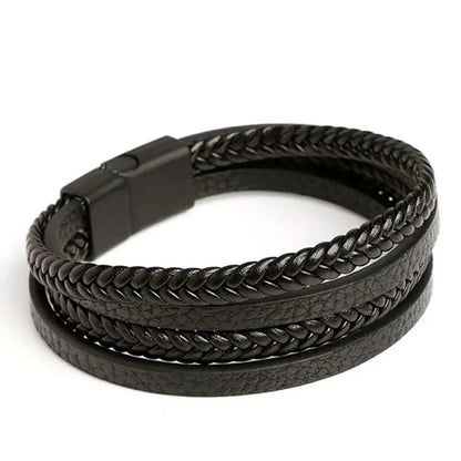 "Men’s Trendy Leather Bracelet – Multilayer Braided Rope with Stainless Steel, Fashion Jewelry Gift for Men" - RELUX.STORE