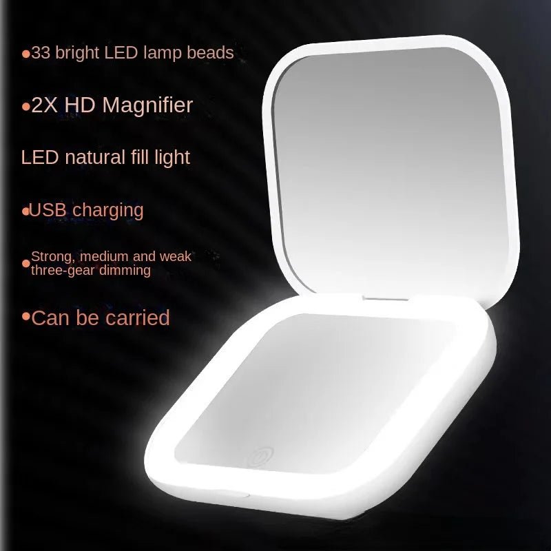 Mini Portable Folding Makeup Mirror Led Lights Magnifying Compact Pocket Travel Aesthetic Vanity Mirrors Make Up Tools - RELUX.STORE