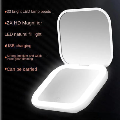 Mini Portable Folding Makeup Mirror Led Lights Magnifying Compact Pocket Travel Aesthetic Vanity Mirrors Make Up Tools - RELUX.STORE