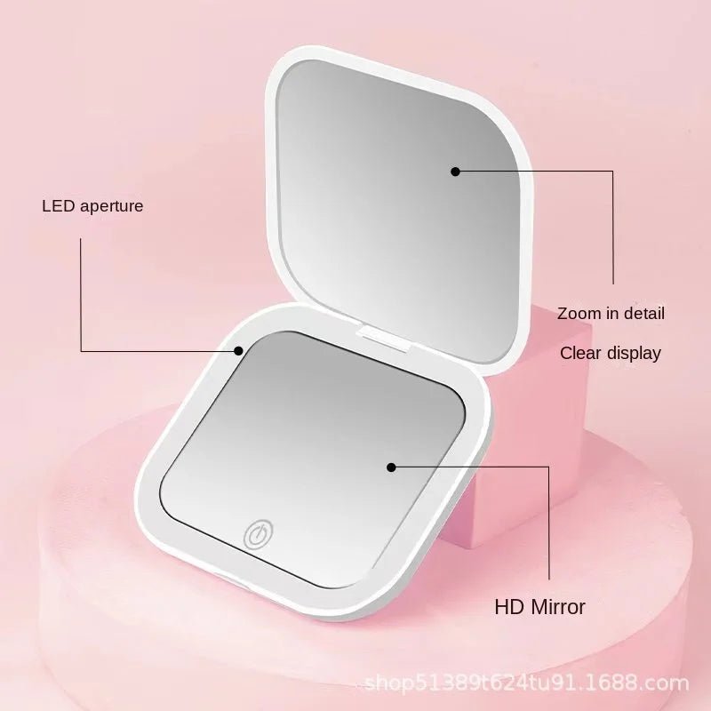 Mini Portable Folding Makeup Mirror Led Lights Magnifying Compact Pocket Travel Aesthetic Vanity Mirrors Make Up Tools - RELUX.STORE