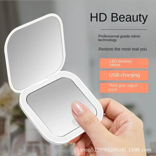 Mini Portable Folding Makeup Mirror Led Lights Magnifying Compact Pocket Travel Aesthetic Vanity Mirrors Make Up Tools - RELUX.STORE