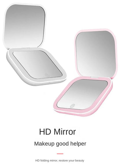 Mini Portable Folding Makeup Mirror Led Lights Magnifying Compact Pocket Travel Aesthetic Vanity Mirrors Make Up Tools - RELUX.STORE