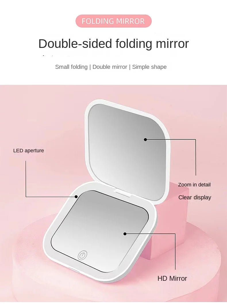 Mini Portable Folding Makeup Mirror Led Lights Magnifying Compact Pocket Travel Aesthetic Vanity Mirrors Make Up Tools - RELUX.STORE