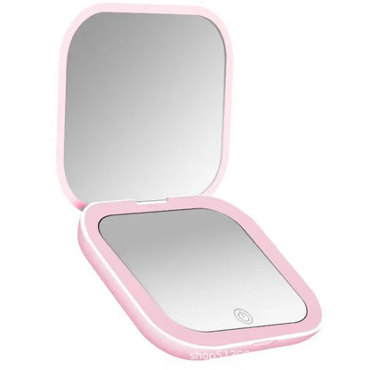 Mini Portable Folding Makeup Mirror Led Lights Magnifying Compact Pocket Travel Aesthetic Vanity Mirrors Make Up Tools - RELUX.STORE
