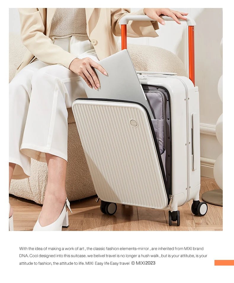 Mixi Front Laptop Pocket Suitcase Wide Handle Travel Suitcase Men 20''Carry - On Luggage Women PC Aluminum Frame Trolley Case 24'' - RELUX.STOREMixi Front Laptop Pocket Suitcase Wide Handle Travel Suitcase Men 20''Carry - On Luggage Women PC Aluminum Frame Trolley Case 24''