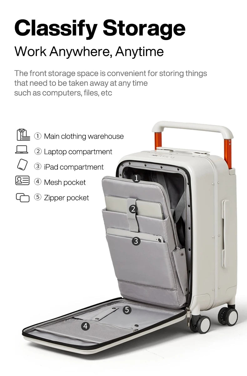 Mixi Front Laptop Pocket Suitcase Wide Handle Travel Suitcase Men 20''Carry - On Luggage Women PC Aluminum Frame Trolley Case 24'' - RELUX.STOREMixi Front Laptop Pocket Suitcase Wide Handle Travel Suitcase Men 20''Carry - On Luggage Women PC Aluminum Frame Trolley Case 24''