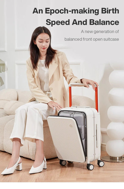 Mixi Front Laptop Pocket Suitcase Wide Handle Travel Suitcase Men 20''Carry - On Luggage Women PC Aluminum Frame Trolley Case 24'' - RELUX.STOREMixi Front Laptop Pocket Suitcase Wide Handle Travel Suitcase Men 20''Carry - On Luggage Women PC Aluminum Frame Trolley Case 24''