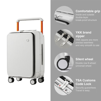Mixi Front Laptop Pocket Suitcase Wide Handle Travel Suitcase Men 20''Carry - On Luggage Women PC Aluminum Frame Trolley Case 24'' - RELUX.STOREMixi Front Laptop Pocket Suitcase Wide Handle Travel Suitcase Men 20''Carry - On Luggage Women PC Aluminum Frame Trolley Case 24''