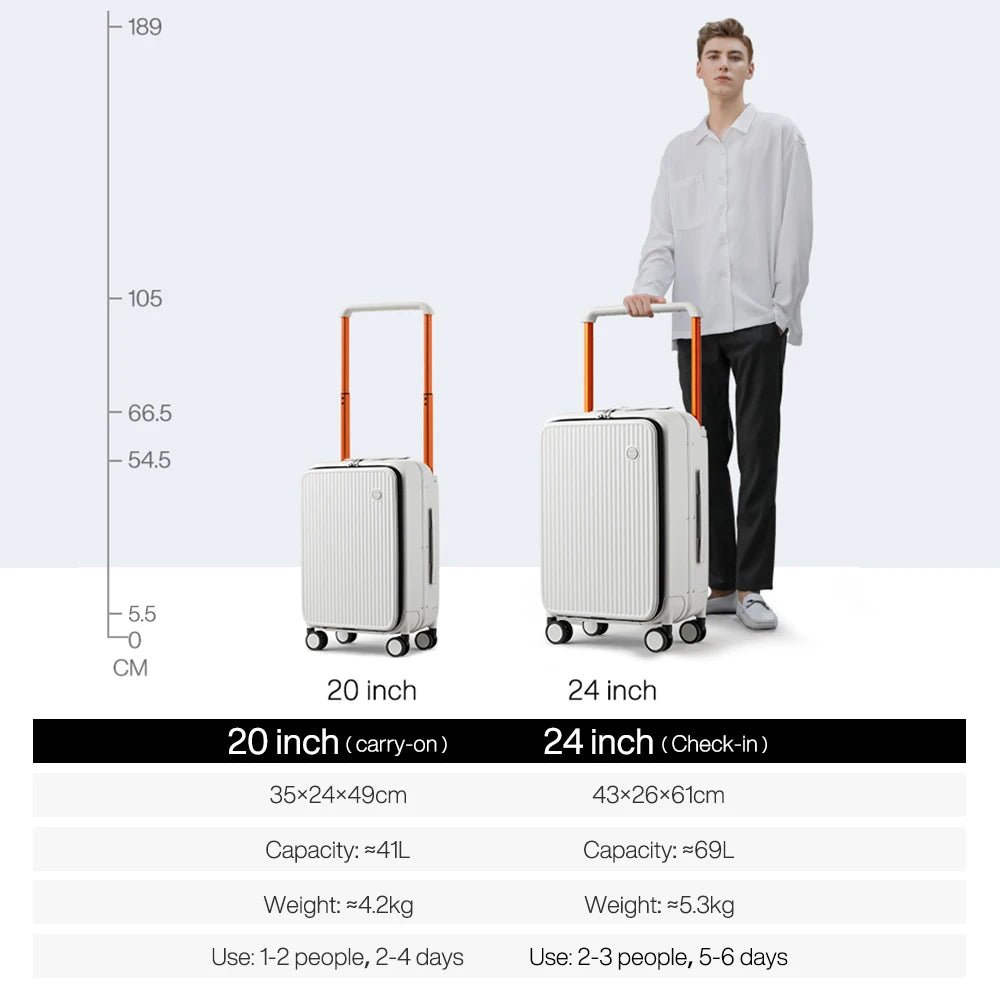 Mixi Front Laptop Pocket Suitcase Wide Handle Travel Suitcase Men 20''Carry - On Luggage Women PC Aluminum Frame Trolley Case 24'' - RELUX.STOREMixi Front Laptop Pocket Suitcase Wide Handle Travel Suitcase Men 20''Carry - On Luggage Women PC Aluminum Frame Trolley Case 24''