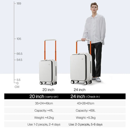 Mixi Front Laptop Pocket Suitcase Wide Handle Travel Suitcase Men 20''Carry - On Luggage Women PC Aluminum Frame Trolley Case 24'' - RELUX.STOREMixi Front Laptop Pocket Suitcase Wide Handle Travel Suitcase Men 20''Carry - On Luggage Women PC Aluminum Frame Trolley Case 24''