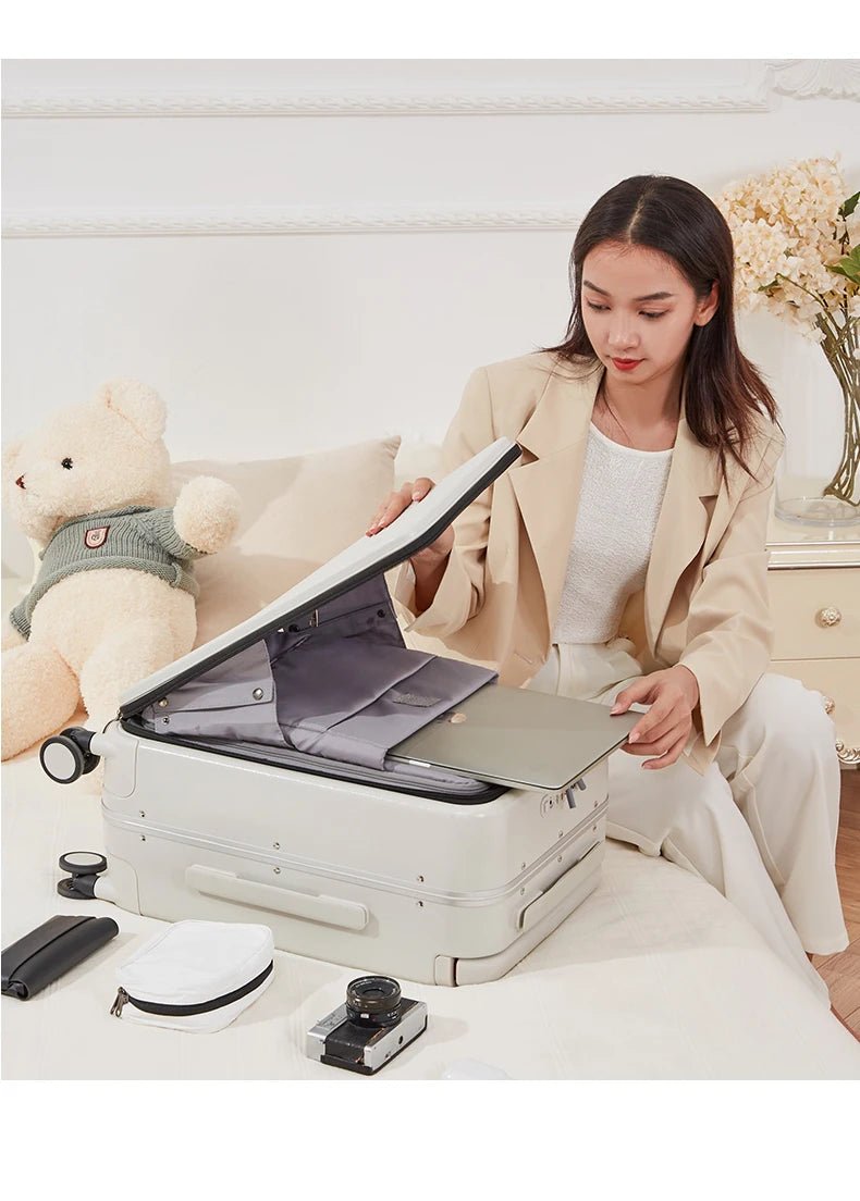 Mixi Front Laptop Pocket Suitcase Wide Handle Travel Suitcase Men 20''Carry - On Luggage Women PC Aluminum Frame Trolley Case 24'' - RELUX.STOREMixi Front Laptop Pocket Suitcase Wide Handle Travel Suitcase Men 20''Carry - On Luggage Women PC Aluminum Frame Trolley Case 24''