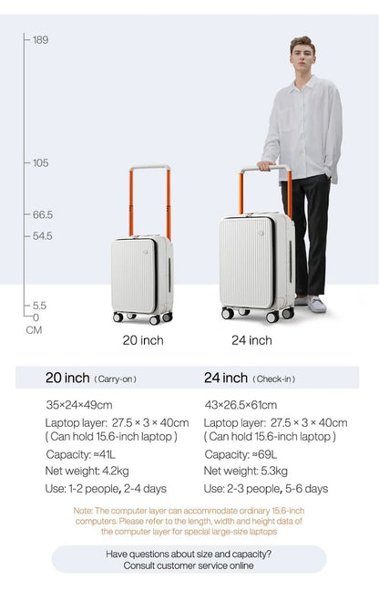Mixi Front Laptop Pocket Suitcase Wide Handle Travel Suitcase Men 20''Carry - On Luggage Women PC Aluminum Frame Trolley Case 24'' - RELUX.STOREMixi Front Laptop Pocket Suitcase Wide Handle Travel Suitcase Men 20''Carry - On Luggage Women PC Aluminum Frame Trolley Case 24''