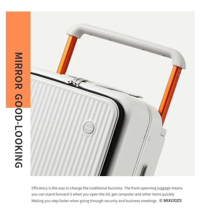 Mixi Front Laptop Pocket Suitcase Wide Handle Travel Suitcase Men 20''Carry - On Luggage Women PC Aluminum Frame Trolley Case 24'' - RELUX.STOREMixi Front Laptop Pocket Suitcase Wide Handle Travel Suitcase Men 20''Carry - On Luggage Women PC Aluminum Frame Trolley Case 24''