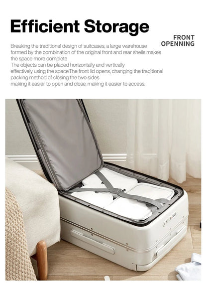 Mixi Front Laptop Pocket Suitcase Wide Handle Travel Suitcase Men 20''Carry - On Luggage Women PC Aluminum Frame Trolley Case 24'' - RELUX.STOREMixi Front Laptop Pocket Suitcase Wide Handle Travel Suitcase Men 20''Carry - On Luggage Women PC Aluminum Frame Trolley Case 24''