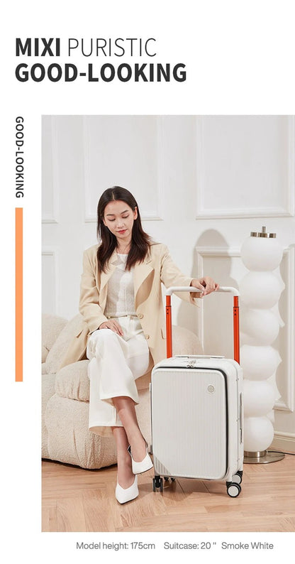 Mixi Front Laptop Pocket Suitcase Wide Handle Travel Suitcase Men 20''Carry - On Luggage Women PC Aluminum Frame Trolley Case 24'' - RELUX.STOREMixi Front Laptop Pocket Suitcase Wide Handle Travel Suitcase Men 20''Carry - On Luggage Women PC Aluminum Frame Trolley Case 24''