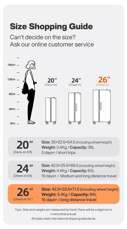 Mixi Large - Capacity Suitcase Trolley Case 26inch Checked in Hardside Rolling Wheels Luggage Wide Handle Travel Suitcases M9276DH - RELUX.STOREMixi Large - Capacity Suitcase Trolley Case 26inch Checked in Hardside Rolling Wheels Luggage Wide Handle Travel Suitcases M9276DH