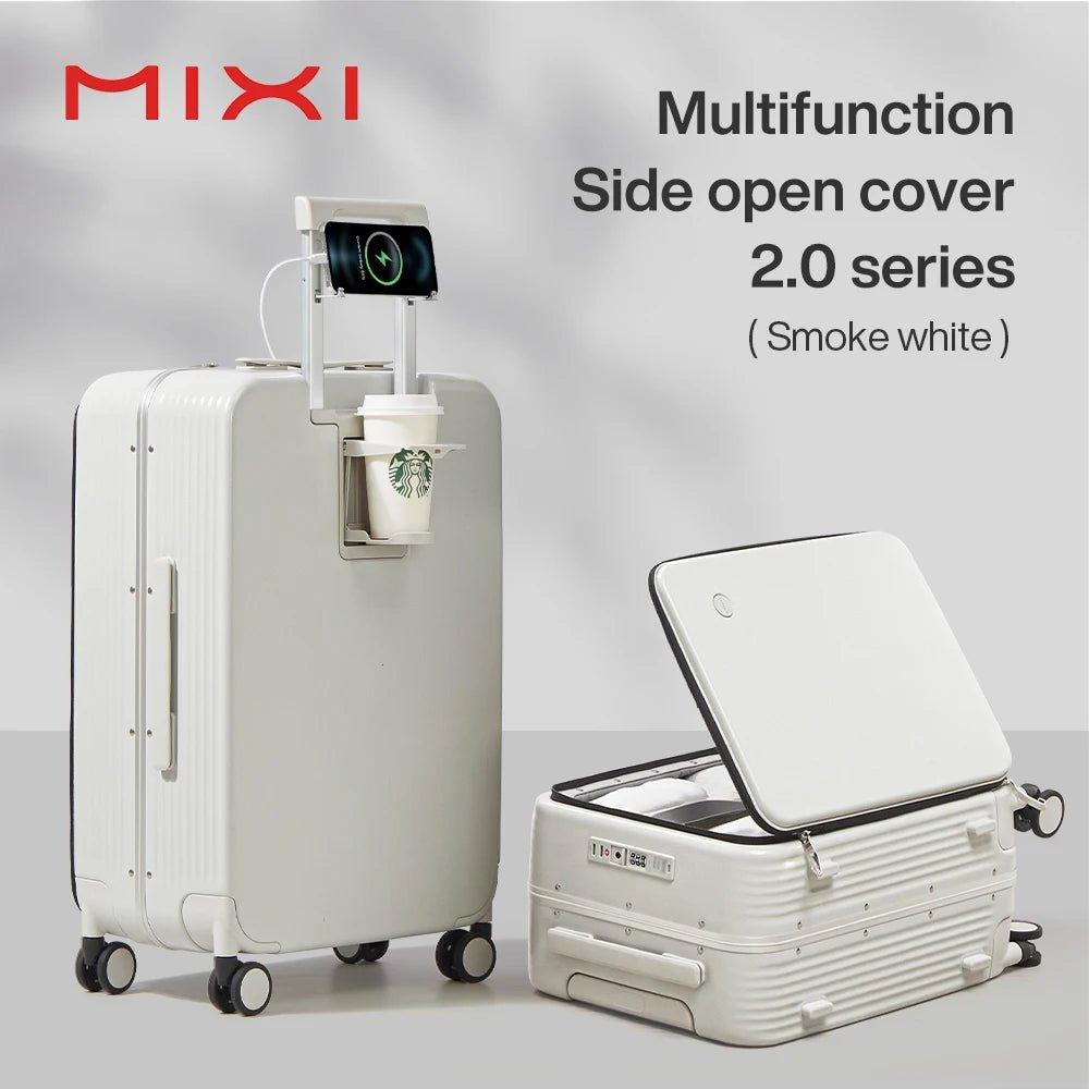 Mixi New Aluminum Frame Suitcase Carry On Rolling Luggage with USB Port Boarding Cabin Cup and Phone Holder 20 24 Inch - RELUX.STOREMixi New Aluminum Frame Suitcase Carry On Rolling Luggage with USB Port Boarding Cabin Cup and Phone Holder 20 24 Inch