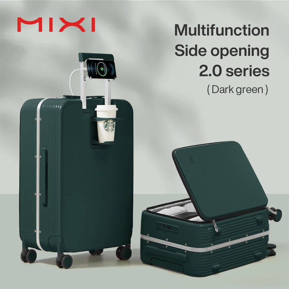 Mixi New Aluminum Frame Suitcase Carry On Rolling Luggage with USB Port Boarding Cabin Cup and Phone Holder 20 24 Inch - RELUX.STOREMixi New Aluminum Frame Suitcase Carry On Rolling Luggage with USB Port Boarding Cabin Cup and Phone Holder 20 24 Inch