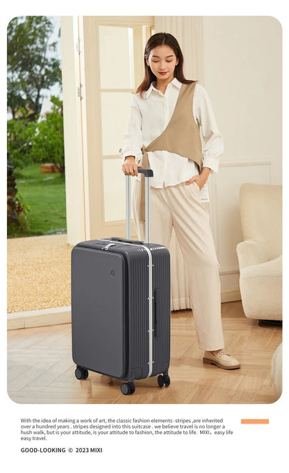 Mixi New Aluminum Frame Suitcase Carry On Rolling Luggage with USB Port Boarding Cabin Cup and Phone Holder 20 24 Inch - RELUX.STOREMixi New Aluminum Frame Suitcase Carry On Rolling Luggage with USB Port Boarding Cabin Cup and Phone Holder 20 24 Inch