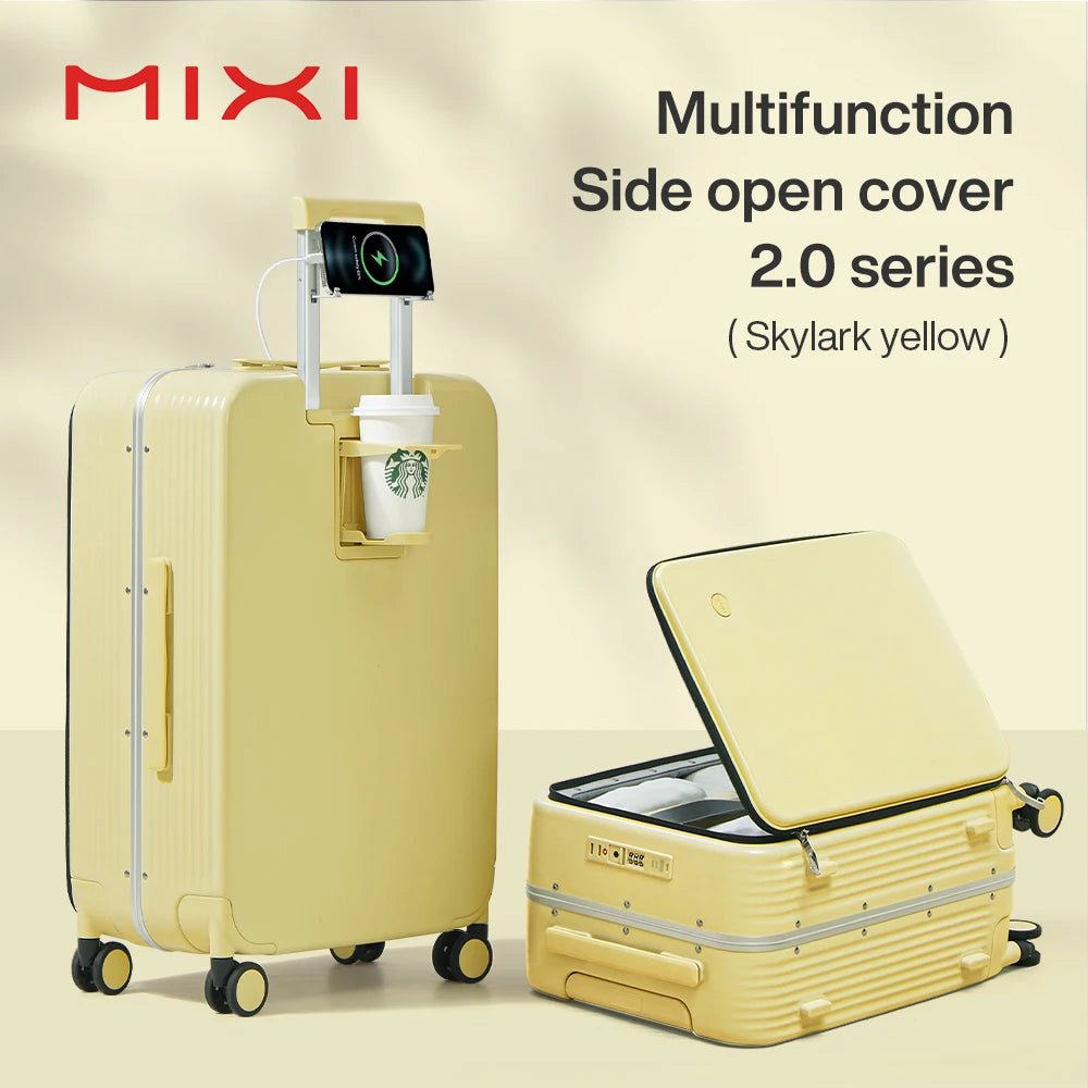 Mixi New Aluminum Frame Suitcase Carry On Rolling Luggage with USB Port Boarding Cabin Cup and Phone Holder 20 24 Inch - RELUX.STOREMixi New Aluminum Frame Suitcase Carry On Rolling Luggage with USB Port Boarding Cabin Cup and Phone Holder 20 24 Inch