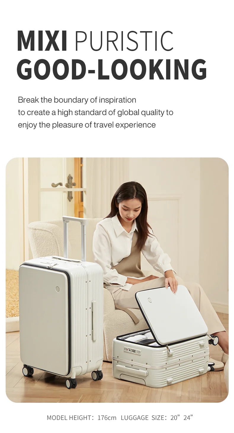 Mixi New Aluminum Frame Suitcase Carry On Rolling Luggage with USB Port Boarding Cabin Cup and Phone Holder 20 24 Inch - RELUX.STOREMixi New Aluminum Frame Suitcase Carry On Rolling Luggage with USB Port Boarding Cabin Cup and Phone Holder 20 24 Inch