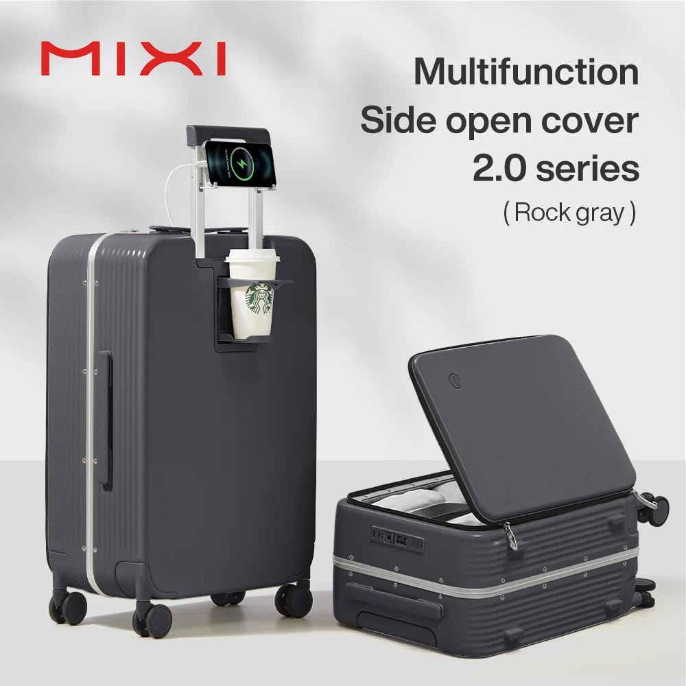 Mixi New Aluminum Frame Suitcase Carry On Rolling Luggage with USB Port Boarding Cabin Cup and Phone Holder 20 24 Inch - RELUX.STOREMixi New Aluminum Frame Suitcase Carry On Rolling Luggage with USB Port Boarding Cabin Cup and Phone Holder 20 24 Inch