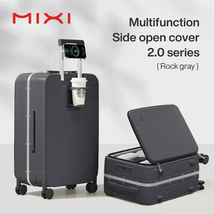 Mixi New Aluminum Frame Suitcase Carry On Rolling Luggage with USB Port Boarding Cabin Cup and Phone Holder 20 24 Inch - RELUX.STOREMixi New Aluminum Frame Suitcase Carry On Rolling Luggage with USB Port Boarding Cabin Cup and Phone Holder 20 24 Inch
