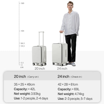 Mixi New Aluminum Frame Suitcase Carry On Rolling Luggage with USB Port Boarding Cabin Cup and Phone Holder 20 24 Inch - RELUX.STOREMixi New Aluminum Frame Suitcase Carry On Rolling Luggage with USB Port Boarding Cabin Cup and Phone Holder 20 24 Inch