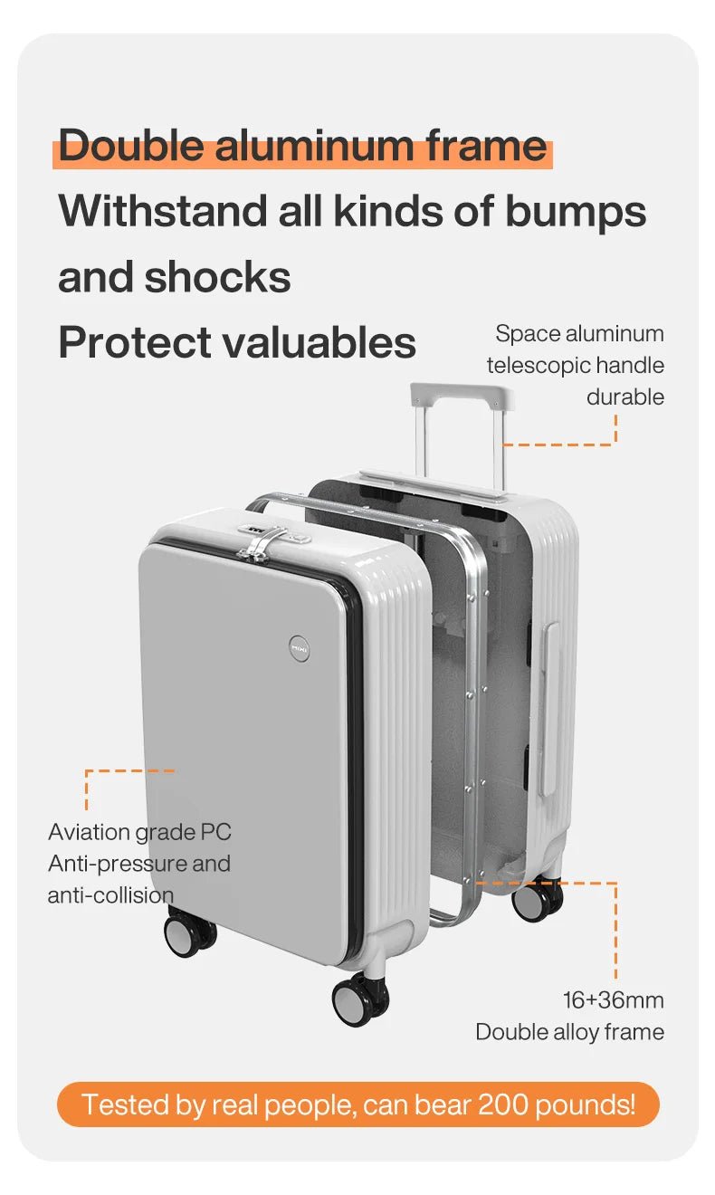 Mixi New Aluminum Frame Suitcase Carry On Rolling Luggage with USB Port Boarding Cabin Cup and Phone Holder 20 24 Inch - RELUX.STOREMixi New Aluminum Frame Suitcase Carry On Rolling Luggage with USB Port Boarding Cabin Cup and Phone Holder 20 24 Inch