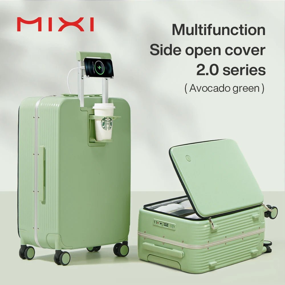 Mixi New Aluminum Frame Suitcase Carry On Rolling Luggage with USB Port Boarding Cabin Cup and Phone Holder 20 24 Inch - RELUX.STOREMixi New Aluminum Frame Suitcase Carry On Rolling Luggage with USB Port Boarding Cabin Cup and Phone Holder 20 24 Inch