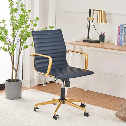 "Modern Black Office Chair – Mid Back Swivel Desk Chair with Leather Upholstery for Home Office & Conference" - RELUX.STORE