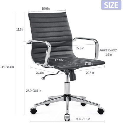 "Modern Black Office Chair – Mid Back Swivel Desk Chair with Leather Upholstery for Home Office & Conference" - RELUX.STORE