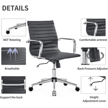 "Modern Black Office Chair – Mid Back Swivel Desk Chair with Leather Upholstery for Home Office & Conference" - RELUX.STORE