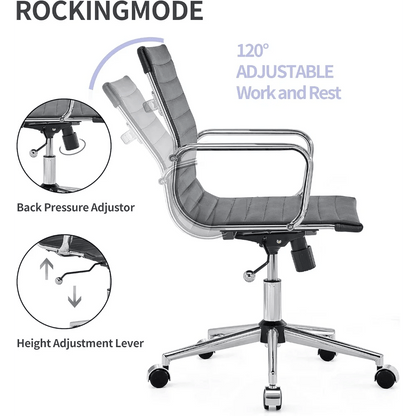 "Modern Black Office Chair – Mid Back Swivel Desk Chair with Leather Upholstery for Home Office & Conference" - RELUX.STORE