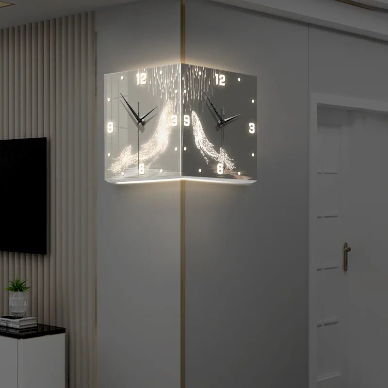 “Modern Double - Sided White Whale Acrylic Wall Clock – Silent Running Electric Backlight | Artistic Digital Needle Display for Home & Office” - RELUX.STORE