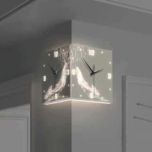 “Modern Double - Sided White Whale Acrylic Wall Clock – Silent Running Electric Backlight | Artistic Digital Needle Display for Home & Office” - RELUX.STORE