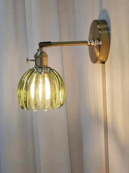 “Modern Japanese Retro Floral Glass Wall Lamp – Nordic LED Bedside & Mirror Light for Bedroom, Study & Hallway” - RELUX.STORE